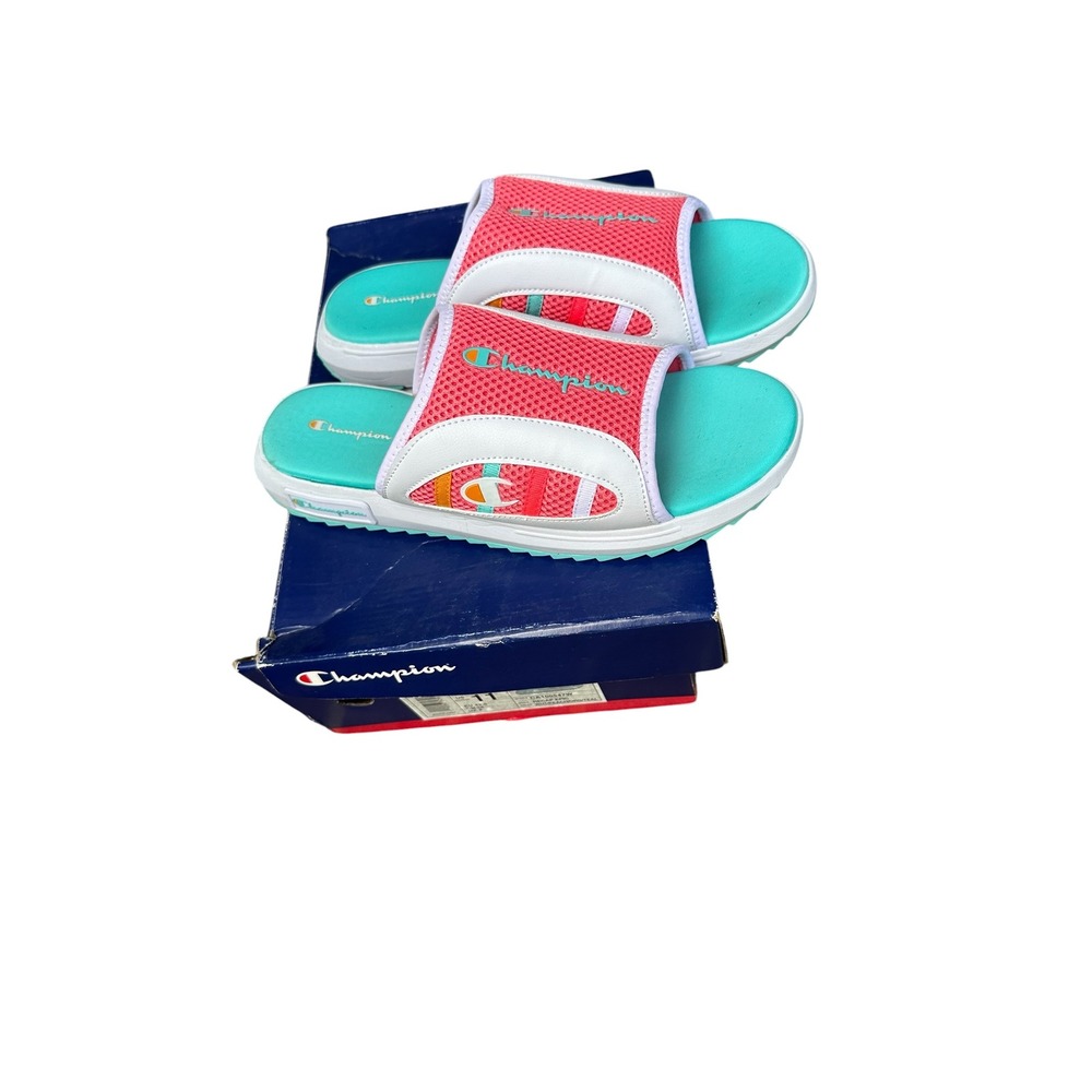 Champion Recap Epic Slide Sandals Womens 11 White Peach Teal CA100547W - Picture 3 of 11